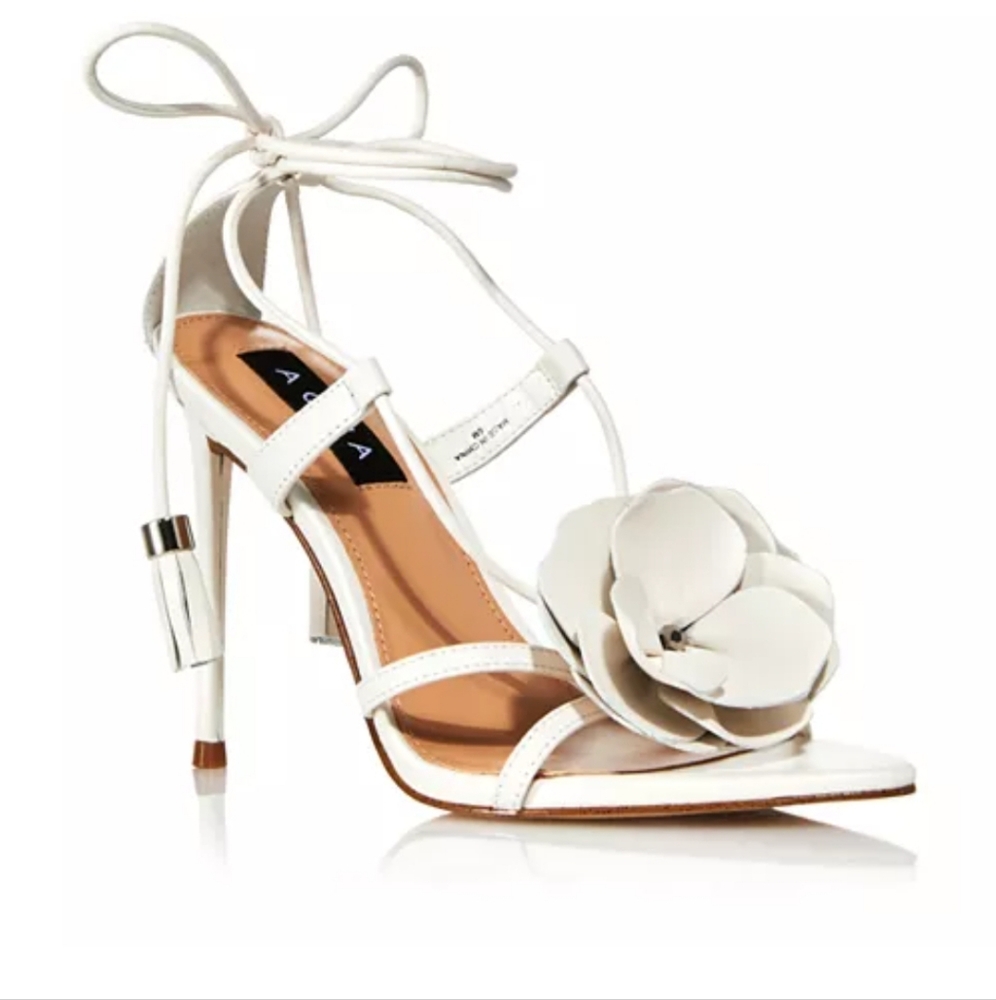 Aqua  White Floral Ankle strap Heel Sandals Size 6.5